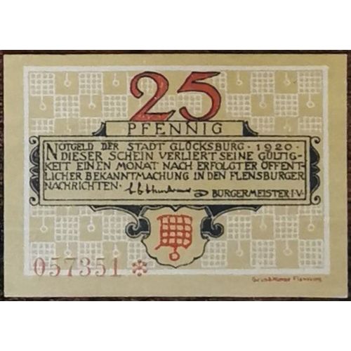 Billet Allemagne 25 Pfennig 1920 Glücksburg Grm 441,1