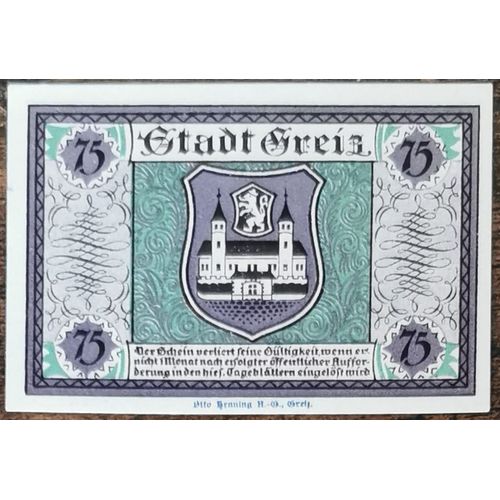 Billet Allemagne 75 Pfennig 09/1921 Greiz Grm 471,2 3/4