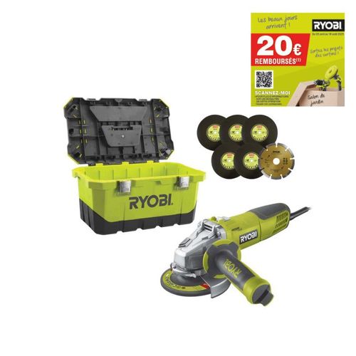 Meuleuse d'angle RYOBI - 1010W - 125mm - 1 coffret de rangement - RAG1010-125TA6