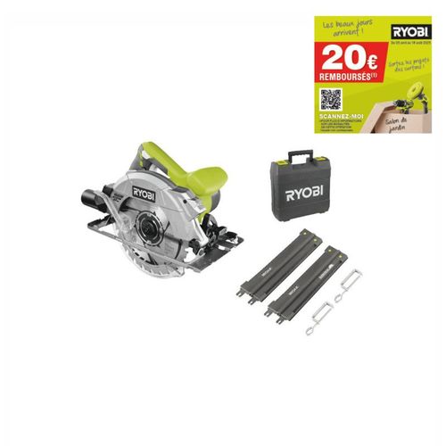 Scie circulaire RYOBI 1600W 66mm - 2 guides de coupe 84 cm - RCS1600-KSR