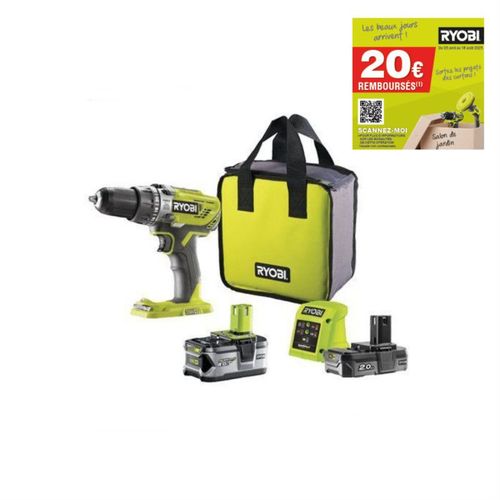 Perceuse à percussion RYOBI 18V One+ - 1 Batterie 4,0Ah et 2,0Ah - Chargeur rapide - R18PD3-242S