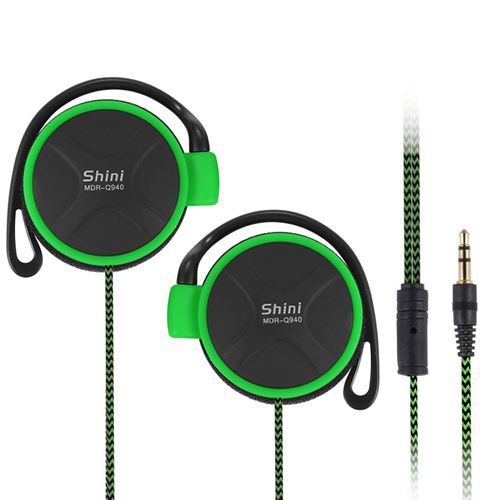 Écouteurs filaires haute fidélité, suppression du bruit sensible, ergonomique, stéréo 3.5mm, crochet d'oreille pour sport, pour la course à pied-Vert