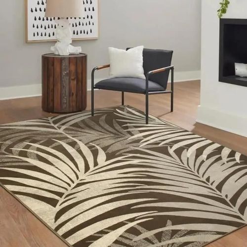 LEAVES - Tapis doux motif tropical 190x240 taupe