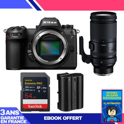 Boitier Nikon Z6 III + Tamron 150-500mm f/5-6.7 Di III VC VXD + 1 SanDisk 64GB Extreme PRO UHS-II SDXC 300 MB/s + 1 Nikon EN-EL15c + Ebook 'Devenez Un Super Photographe'