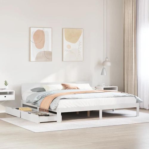 Cadre De Lit Avec Tiroirs Sans Matelas Blanc 200x200 Cm