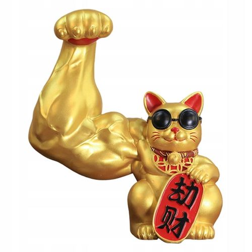 Figurines géantes de chat porte-bonheur en résine avec bras musclés et bras agitant, vol d'or