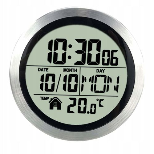 Horloge murale numérique de salle de bain de 14,6 cm avec cadre en aluminium et calendrier à ventouse