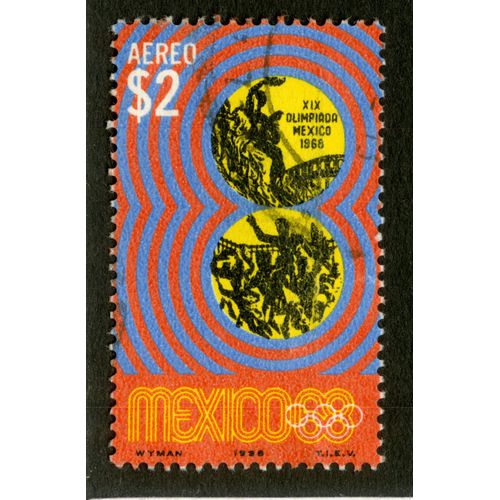 Timbre Oblitéré Mexico, Xix Olimpiada Mexico 1968, Aereo S2