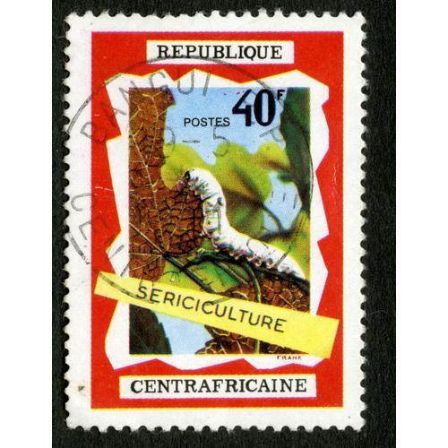 Timbre Oblitéré République Centrafricaine , Sericiculture , Postes, 40 F