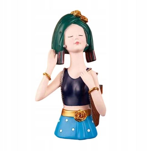 Statue d'art populaire ethnique, sculpture graphique, vase foulard vert en résine