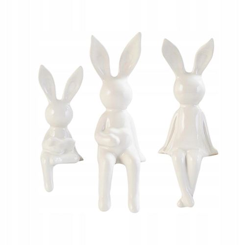 Lot de 3 figurines de lapins, figurines de famille, figurines d'animaux, lapin de bureau, blanc