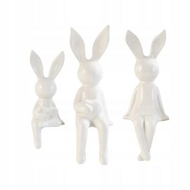 Lot de 3 figurines de lapins, figurines de famille, figurines d'animaux, lapin de bureau, blanc