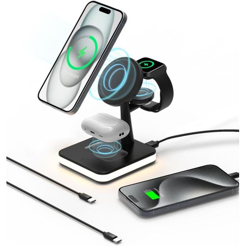4 En 1 Chargeur Magnétique Sans Fil Avec 1 Port Usb Compatible With Iphone16/15/14/13/12 Series,Iwatch Series/Ultra,Airpods4/3/2/Pro/Airpods Pro 2Nd(Noir)