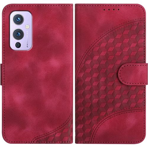 Coque Pour Oneplus 9, Cuir Pu Étui Flip Portefeuille À Rabat Housse Avec Antichoc Magnétique Porte Cartes Stand Fonction Pour Oneplus 9 - Rose Rouge