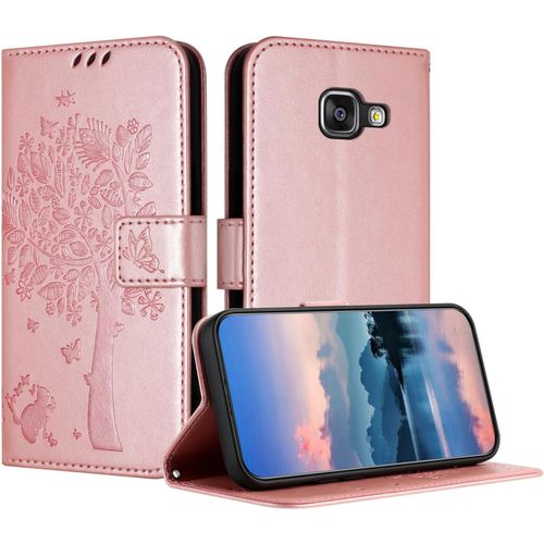 Coque Pour Samsung Galaxy A310/A3 2016, Coque Portefeuille Housse Cuir Avec Porte Cartes Et Béquille Fermeture Magnétique Étui Pour Samsung A310 - Or Rose