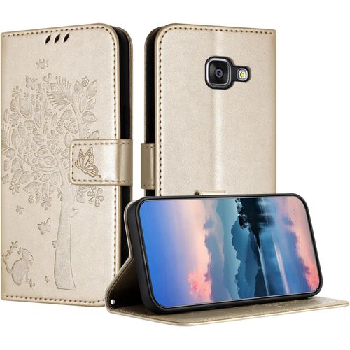 Coque Pour Samsung Galaxy A310/A3 2016, Coque Portefeuille Housse Cuir Avec Porte Cartes Et Béquille Fermeture Magnétique Étui Pour Samsung A310 - Or
