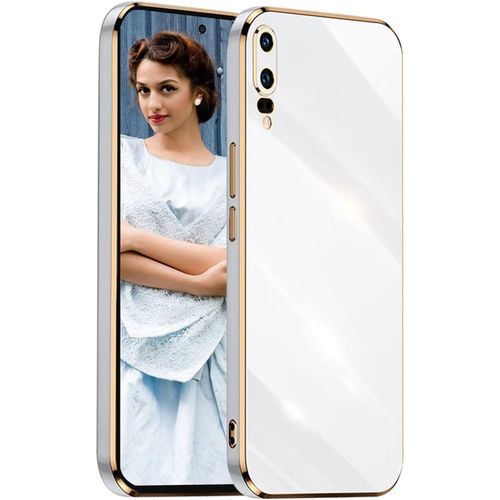 Antichoc Coque Pour Huawei P20,Etui De Très Mince Placage Tpu,Housse De Élégant Conception Simple Miroir Silicone Brillant Cover Case,Blanc