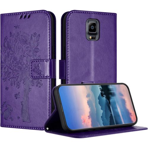 Coque Pour Samsung Galaxy Note 4, Coque Portefeuille Housse Cuir Avec Porte Cartes Et Béquille Fermeture Magnétique Étui Pour Samsung Note 4 - Violet D'encre