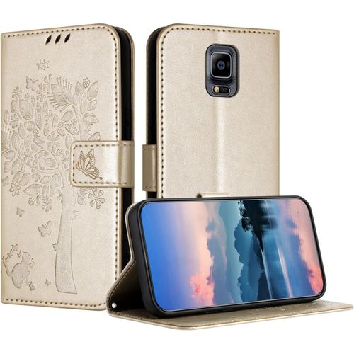 Coque Pour Samsung Galaxy Note 4, Coque Portefeuille Housse Cuir Avec Porte Cartes Et Béquille Fermeture Magnétique Étui Pour Samsung Note 4 - Or