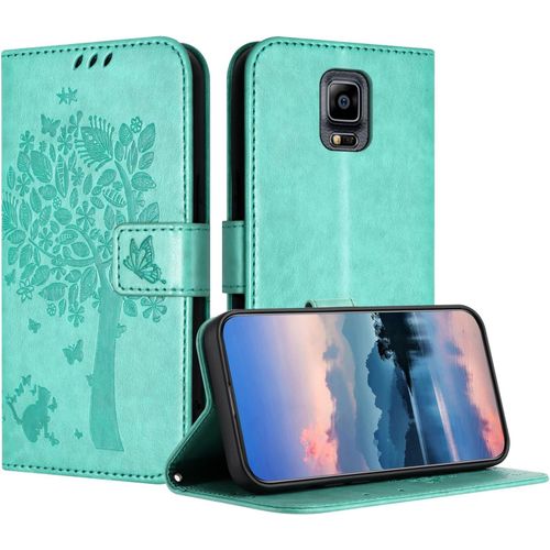 Coque Pour Samsung Galaxy Note 4, Coque Portefeuille Housse Cuir Avec Porte Cartes Et Béquille Fermeture Magnétique Étui Pour Samsung Note 4 - Vert Clair