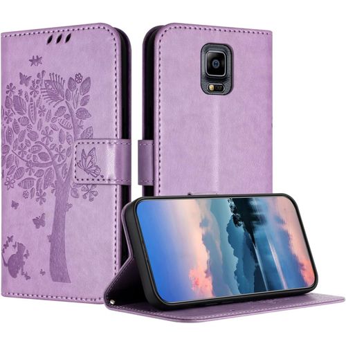 Coque Pour Samsung Galaxy Note 4, Coque Portefeuille Housse Cuir Avec Porte Cartes Et Béquille Fermeture Magnétique Étui Pour Samsung Note 4 - Violet Clair