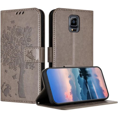 Coque Pour Samsung Galaxy Note 4, Coque Portefeuille Housse Cuir Avec Porte Cartes Et Béquille Fermeture Magnétique Étui Pour Samsung Note 4 - Gris