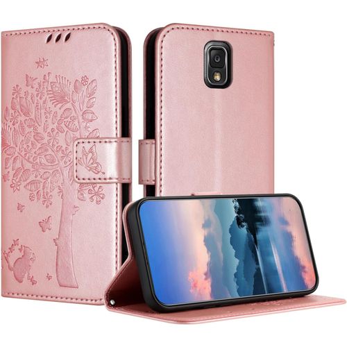 Coque Pour Samsung Galaxy Note 3, Coque Portefeuille Housse Cuir Avec Porte Cartes Et Béquille Fermeture Magnétique Étui Pour Samsung Note 3 - Or Rose