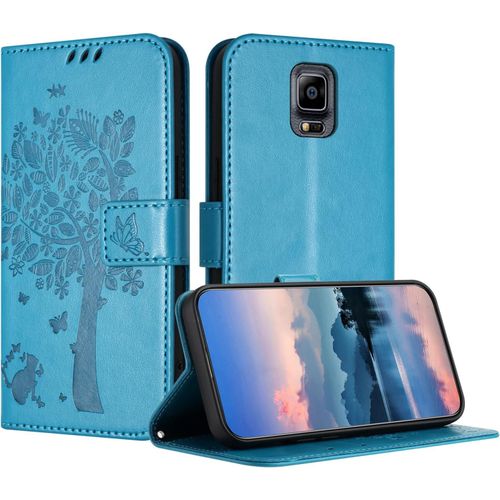 Coque Pour Samsung Galaxy Note 4, Coque Portefeuille Housse Cuir Avec Porte Cartes Et Béquille Fermeture Magnétique Étui Pour Samsung Note 4 - Bleu