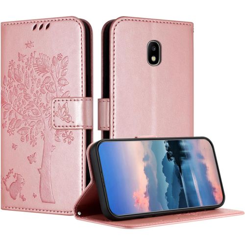 Coque Pour Samsung Galaxy J7 2017 /J730, Coque Portefeuille Housse Cuir Avec Porte Cartes Et Béquille Fermeture Magnétique Étui Pour Samsung J7 2017 - Or Rose