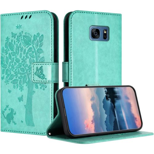 Coque Pour Samsung Galaxy Note 5, Coque Portefeuille Housse Cuir Avec Porte Cartes Et Béquille Fermeture Magnétique Étui Pour Samsung Note 5 - Vert Clair
