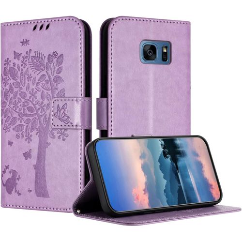 Coque Pour Samsung Galaxy Note 5, Coque Portefeuille Housse Cuir Avec Porte Cartes Et Béquille Fermeture Magnétique Étui Pour Samsung Note 5 - Violet Clair