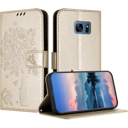 Coque Pour Samsung Galaxy Note 5, Coque Portefeuille Housse Cuir Avec Porte Cartes Et Béquille Fermeture Magnétique Étui Pour Samsung Note 5 - Or