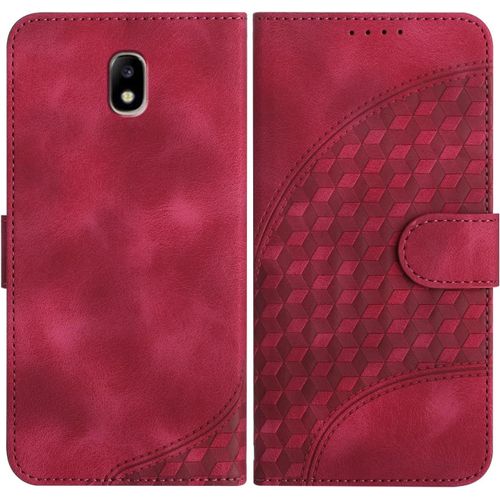 Coque Pour Samsung Galaxy J7 2017 /J730, Cuir Pu Étui Flip Portefeuille À Rabat Housse Avec Antichoc Magnétique Porte Cartes Stand Fonction Pour Galaxy J7 2017 - Rose Rouge