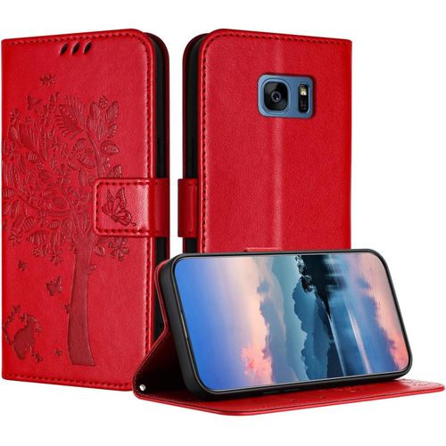 Coque Pour Samsung Galaxy Note 5, Coque Portefeuille Housse Cuir Avec Porte Cartes Et Béquille Fermeture Magnétique Étui Pour Samsung Note 5 - Rouge