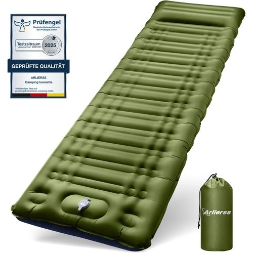 Matelas De Camping Gonflable, Matelas Autogonflant Camping Avec Oreiller Avec Encastré Pompe À Pied Matelas Étanche Portable Pour Plage, Tente, Sac De Couchage-Jaune Armée