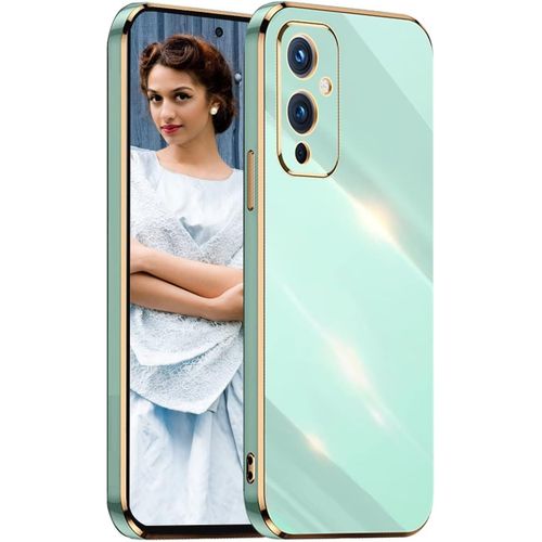 Antichoc Coque Pour Oneplus 9 5g,Etui De Très Mince Placage Tpu,Housse De Élégant Conception Simple Miroir Silicone Brillant Cover Case,Vert
