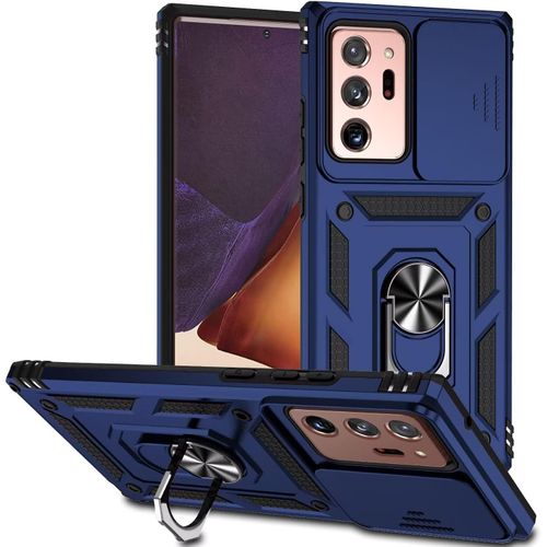 Coque Para Samsung Galaxy Note20 Ultra,Tpu+Pc Rigide Armure Housse Avec Lentille Coulissante Couverture, Rotation À 360 Anneau De Support Pour Support Téléphone Voiture Magnétique,Marine