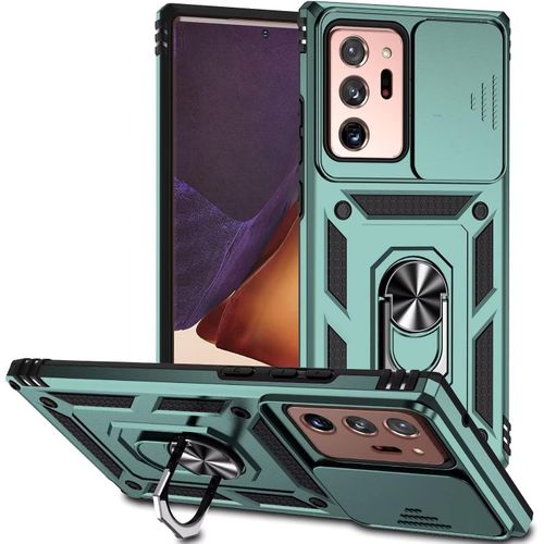 Coque Para Samsung Galaxy Note20 Ultra,Tpu+Pc Rigide Armure Housse Avec Lentille Coulissante Couverture, Rotation À 360 Anneau De Support Pour Support Téléphone Voiture Magnétique,Vert Foncé