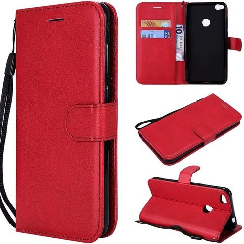 Téléphone Portable Housse & Coque Pour, Étui De Support De Portefeuille En Cuir De Couleur Unie De Qualité Supérieure Avec Dragonne Pour Huawei P8 Lite 2017 / Honor 8 Lite Couleur : Rouge