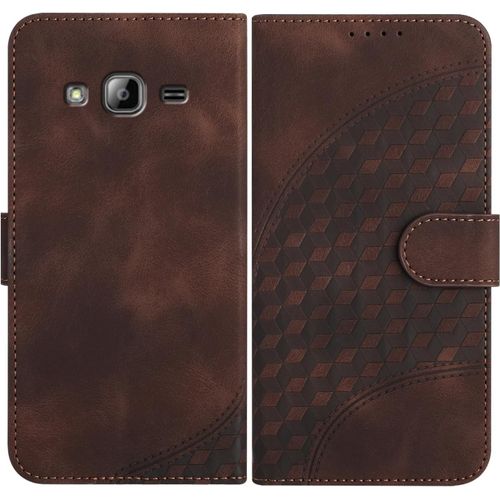 Coque Pour Samsung Galaxy J3 2016/ J310, Cuir Pu Étui Flip Portefeuille À Rabat Housse Avec Antichoc Magnétique Porte Cartes Stand Fonction Pour Galaxy J3 2016 - Brun
