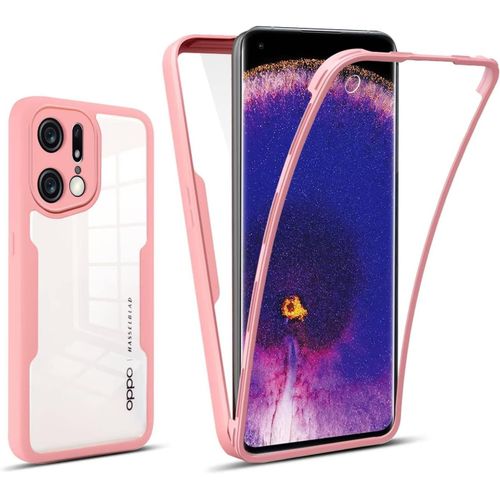 Coque Pour Oppo Find X5 5g,360 Degres Integrale Full Body Protection Anti-Chocs Housse,Etui De Transparent Tpu Avec Protecteur D'écran Intégré-Rose