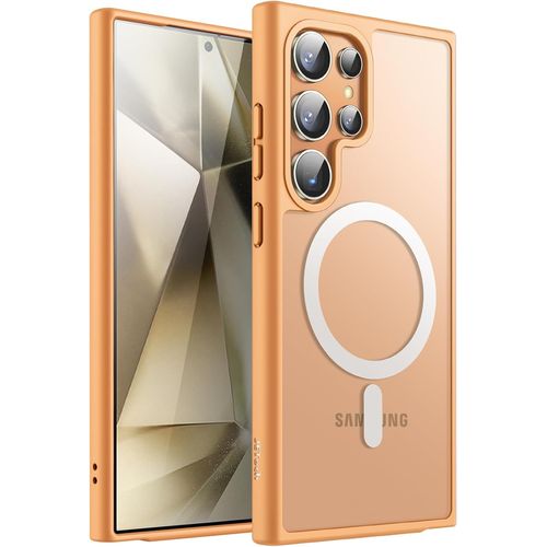 Coque Magnétique Pour Samsung Galaxy S24 Ultra 5g, Compatible Avec Magsafe, Étui Housse Antichoc À Dos Translucide Mat Orange Titane