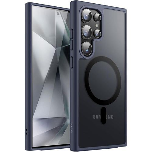 Coque Magnétique Pour Samsung Galaxy S24 Ultra 5g, Compatible Avec Magsafe, Étui Housse Antichoc À Dos Translucide Mat Bleu Foncé