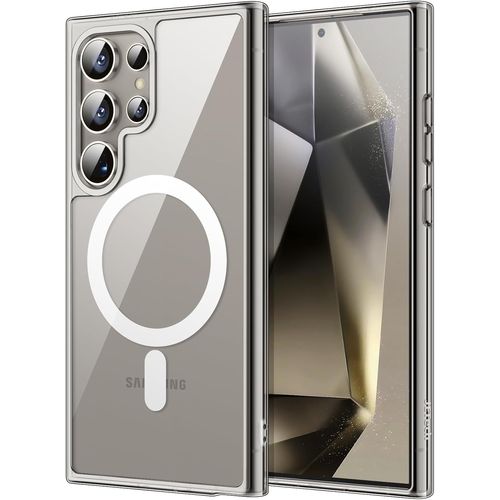 Coque Magnétique Pour Samsung Galaxy S24 Ultra 5g, Pour Magsafe, Étui Housse De Protection Antichoc, Non-Jaunissement Dos Transparent En Pc Dur Gris Titane