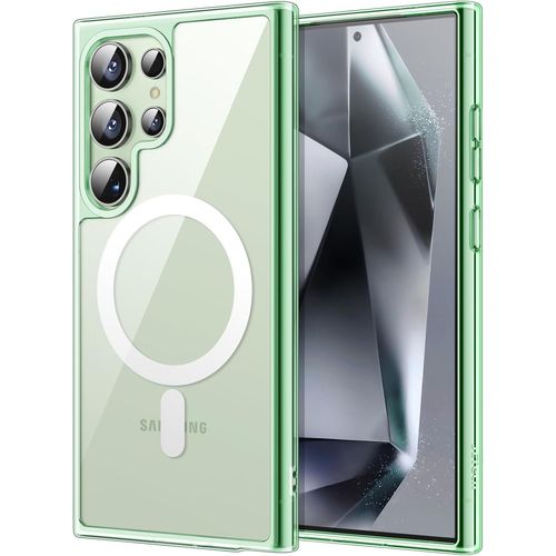 Coque Magnétique Pour Samsung Galaxy S24 Ultra 5g, Pour Magsafe, Étui Housse De Protection Antichoc, Non-Jaunissement Dos Transparent En Pc Dur Vert Titane