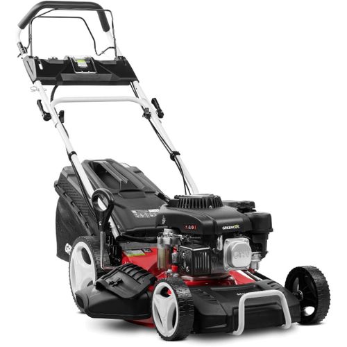 Tondeuse à gazon GREENCUT GLM770X - Essence 165cc - 6cv - 4 temps OHV moteur - Automoteur - Double tranchant - Lame acier 460mm - 18 hauteur de coupe réglable - Panier d'une capacité de 55L