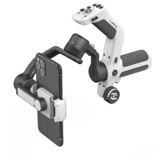 Feiyu SCORP-Mini P [Blanc] Gimbal pour smartphone - Deux poignées, panoramique et rotation à 360°, charge utile de 520 g, batterie de 2200 mAh - Compatible iPhone et Android (largeur de 55 à 88 mm)