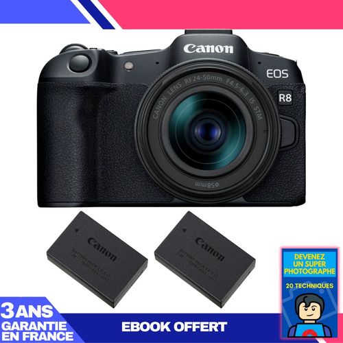Boitier Canon EOS R8 + RF 24-50mm IS STM + 2 Canon LP-E17 + Ebook 'Devenez Un Super Photographe'