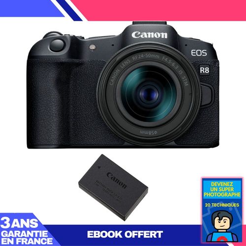 Boitier Canon EOS R8 + RF 24-50mm IS STM + 1 Canon LP-E17 + Ebook 'Devenez Un Super Photographe'