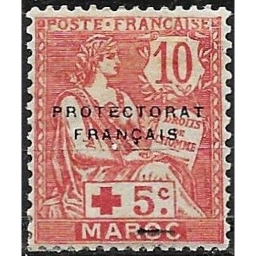 Maroc, Protectorat Français 1915, Beau Timbre Neuf* Yvert 60, Type Mouchon 10c. Rose Avec Surtaxe Croix Rouge Et Surcharge Noire.